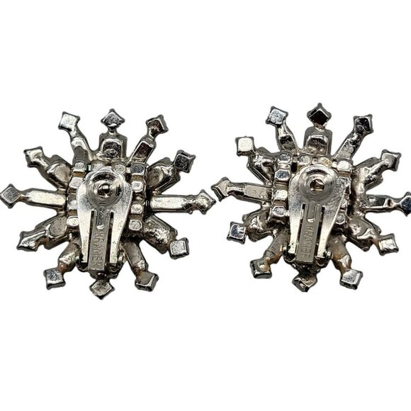 Kramer Clip On Earrings Early 1940s Sparkling Star Crystal Signed Kramer Vtg - Picture 15 of 16